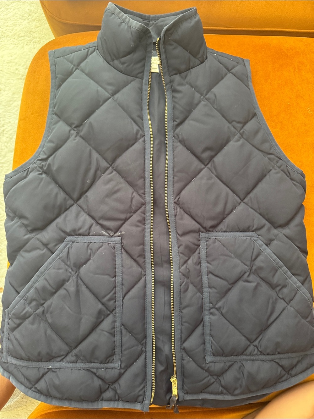 J. Crew Navy Quilted Vest with Gold Hardware